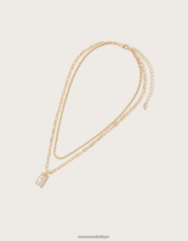 Monsoon kadınlar ay taşı çekicilik katmanlı kolye JH86BT1384 aksesuar moda