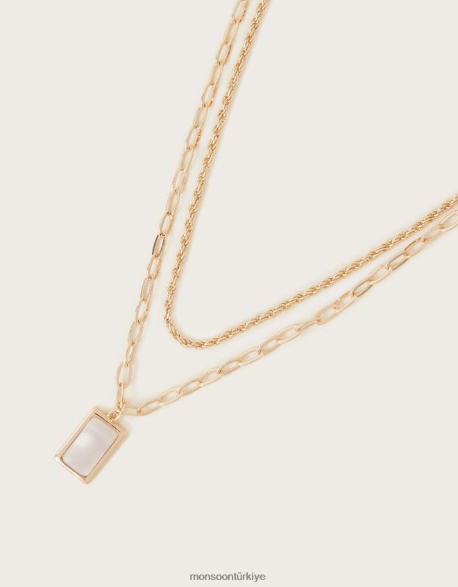 Monsoon kadınlar ay taşı çekicilik katmanlı kolye JH86BT1384 aksesuar moda