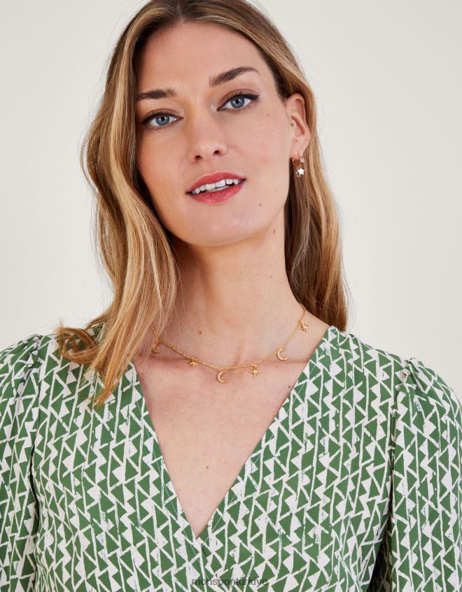 Monsoon kadınlar ay ve yıldız çekicilik kolye JH86BT1309 aksesuar altın