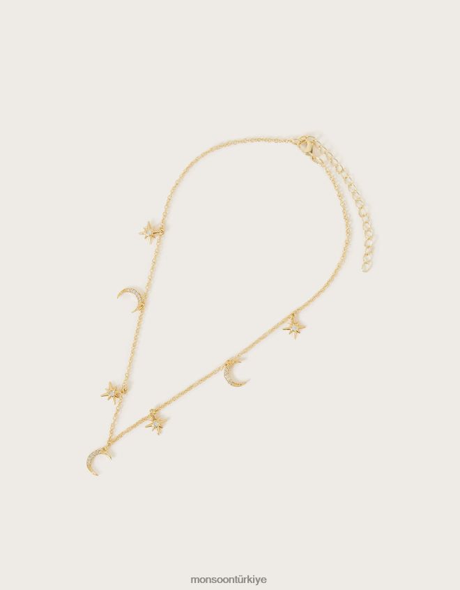 Monsoon kadınlar ay ve yıldız çekicilik kolye JH86BT1309 aksesuar altın
