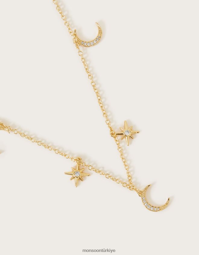 Monsoon kadınlar ay ve yıldız çekicilik kolye JH86BT1309 aksesuar altın