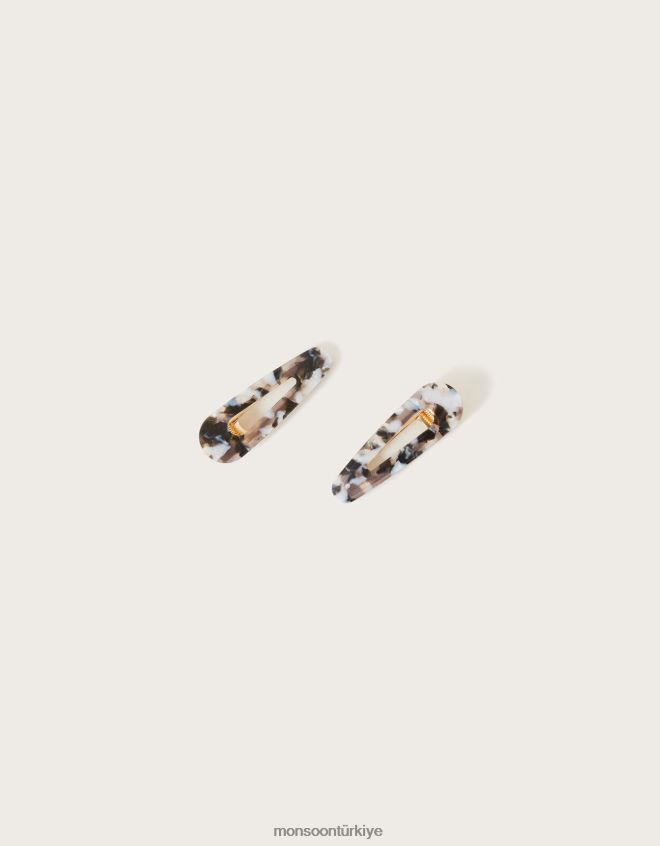 Monsoon kadınlar desenli reçine saç tokası ikili set JH86BT1348 aksesuar siyah