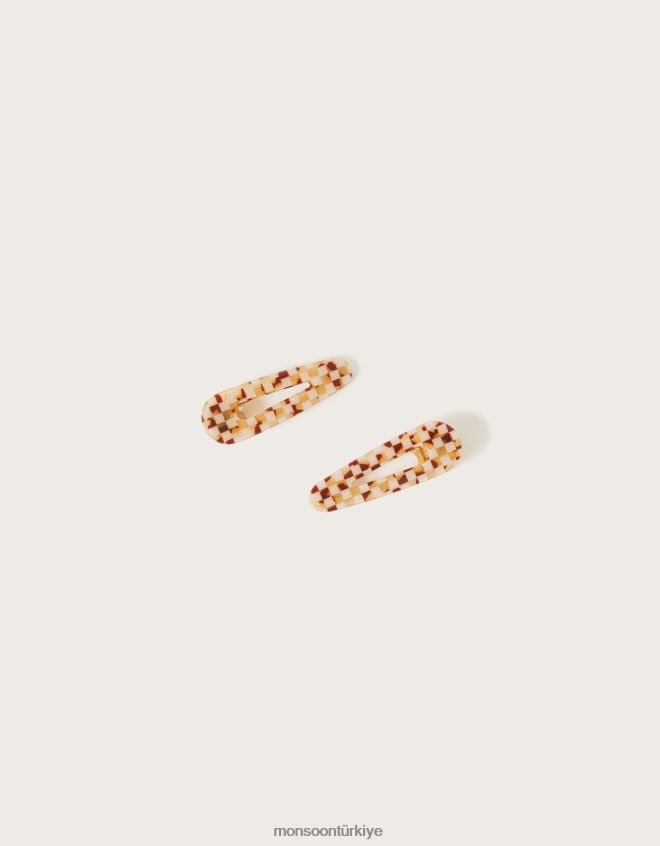 Monsoon kadınlar desenli reçine saç tokası ikili set JH86BT1360 aksesuar kahverengi