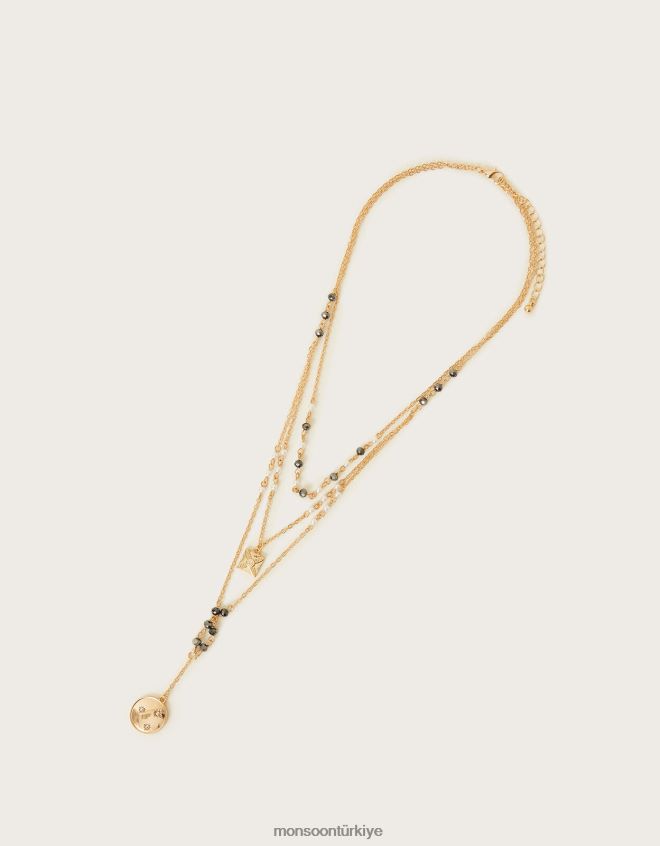 Monsoon kadınlar disk çekicilik katmanlı kolye JH86BT1371 aksesuar şık