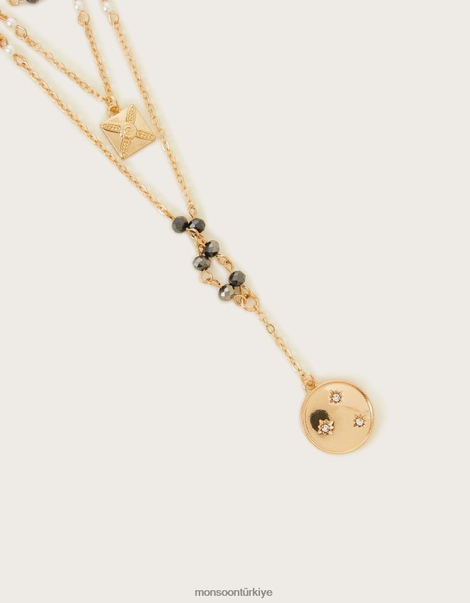 Monsoon kadınlar disk çekicilik katmanlı kolye JH86BT1371 aksesuar şık