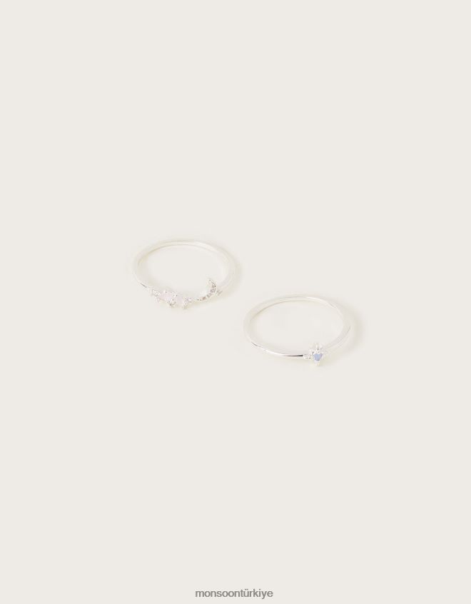 Monsoon kadınlar iki kişilik dilek yüzüğü seti JH86BT1455 aksesuar gümüş