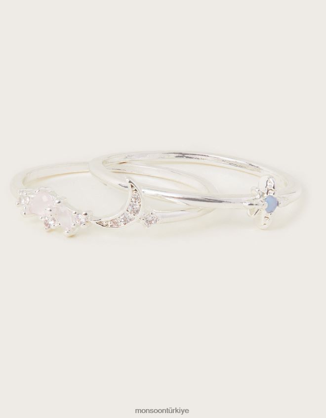 Monsoon kadınlar iki kişilik dilek yüzüğü seti JH86BT1455 aksesuar gümüş