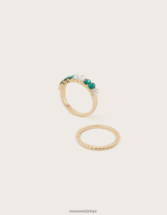 Monsoon kadınlar iki kişilik taşlı yüzük seti JH86BT1378 aksesuar altın