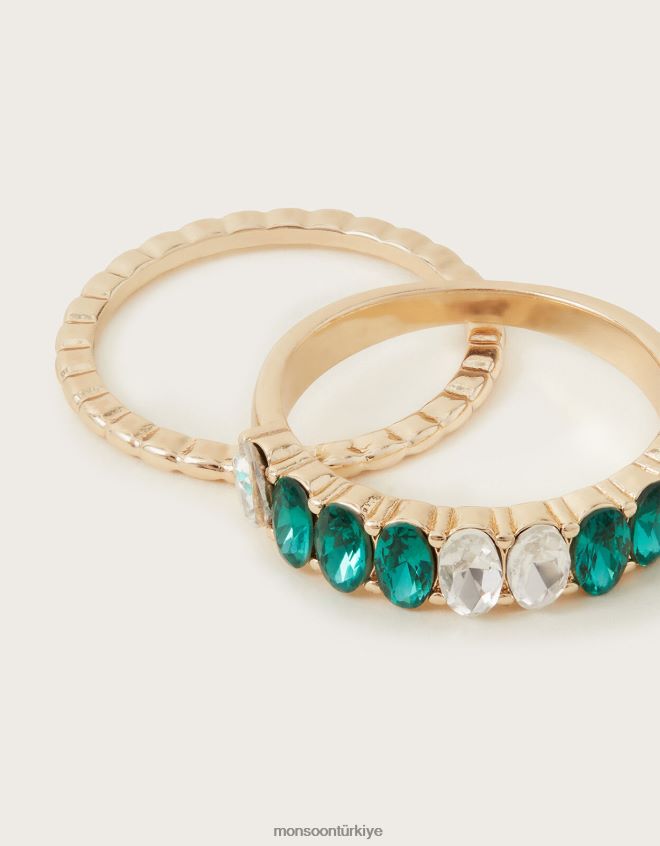 Monsoon kadınlar iki kişilik taşlı yüzük seti JH86BT1378 aksesuar altın