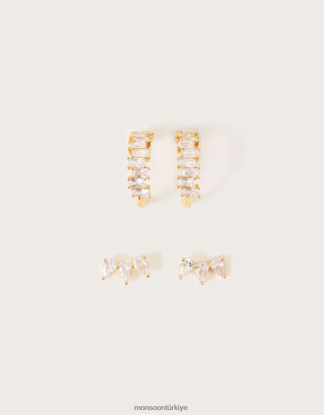 Monsoon kadınlar ikili kristal halka ve saplama küpe seti JH86BT1344 aksesuar zarif