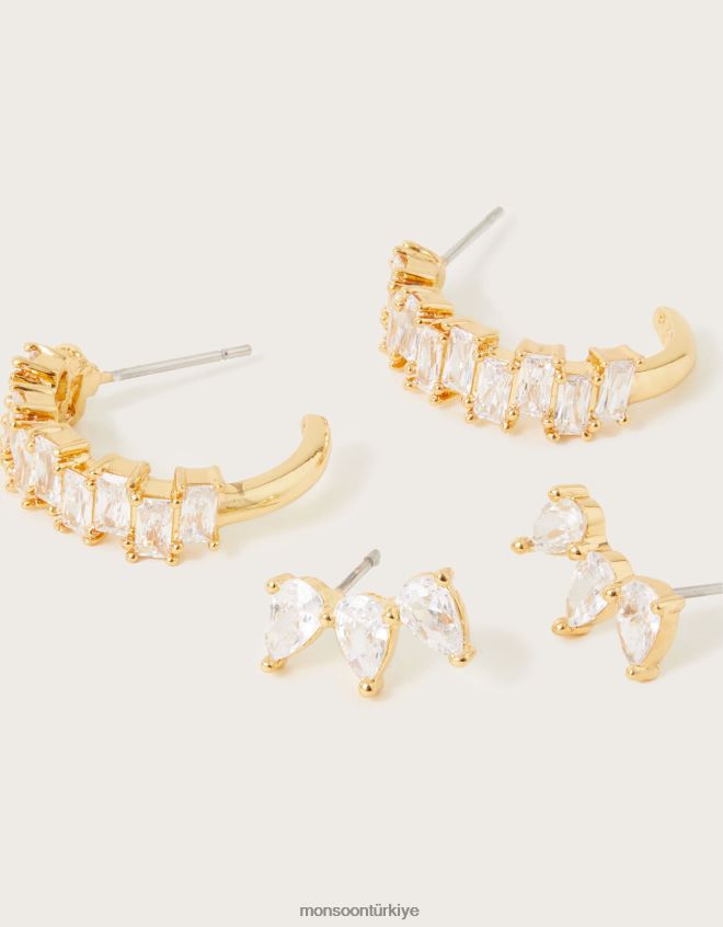 Monsoon kadınlar ikili kristal halka ve saplama küpe seti JH86BT1344 aksesuar zarif