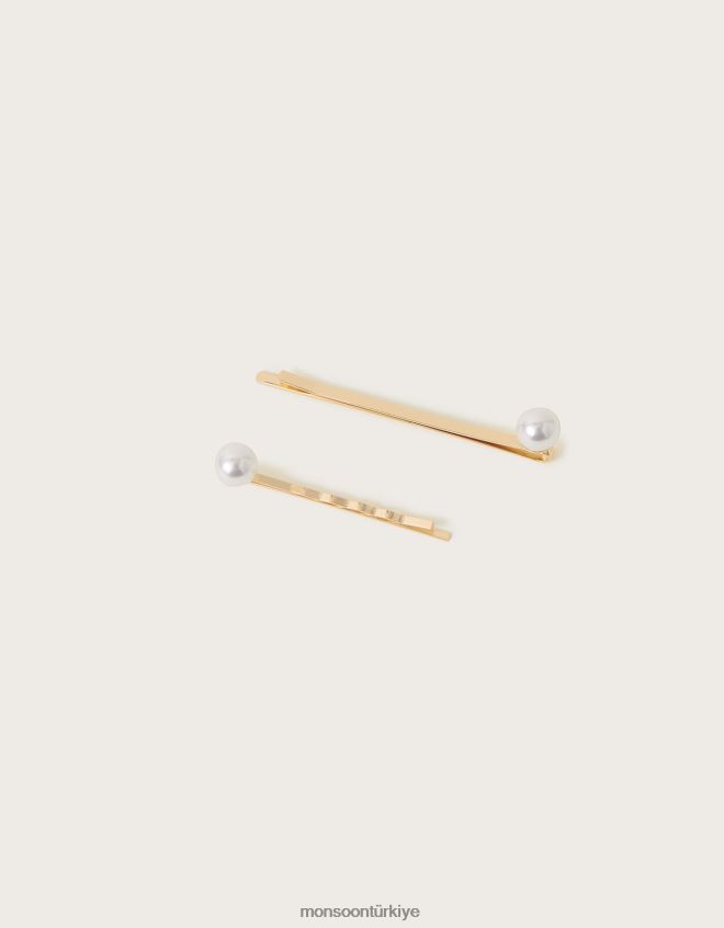 Monsoon kadınlar inci saç tokası ikili set JH86BT1293 aksesuar şık