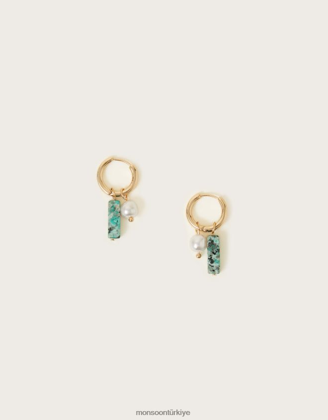 Monsoon kadınlar inci ve taş çekicilik huggie çemberleri JH86BT1388 aksesuar şık