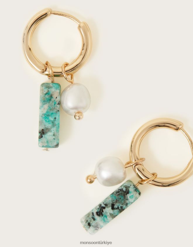 Monsoon kadınlar inci ve taş çekicilik huggie çemberleri JH86BT1388 aksesuar şık