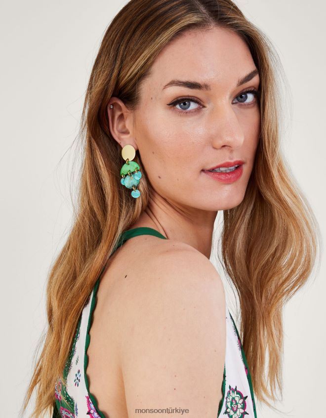 Monsoon kadınlar küçük süslenmiş damla küpeler JH86BT1300 aksesuar şık