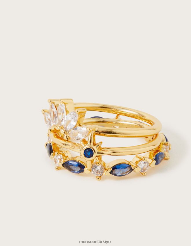Monsoon kadınlar üçlü taş istifleme halkası seti JH86BT1434 aksesuar altın