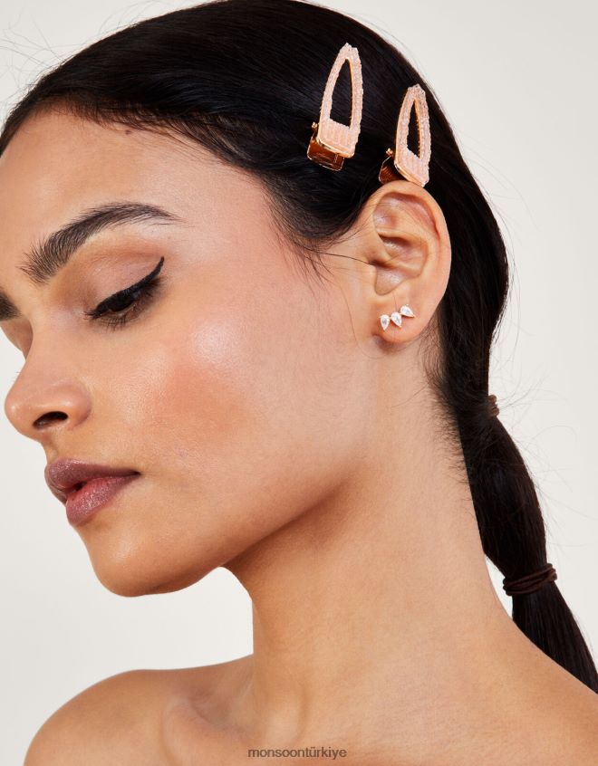 Monsoon kadınlar mücevher klipsleri iki kişilik set JH86BT1277 aksesuar pembe