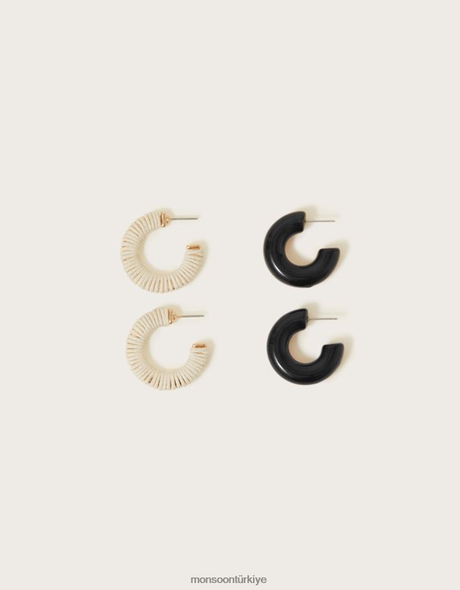 Monsoon kadınlar reçine dokulu halka küpeler ikiz set JH86BT1370 aksesuar şık