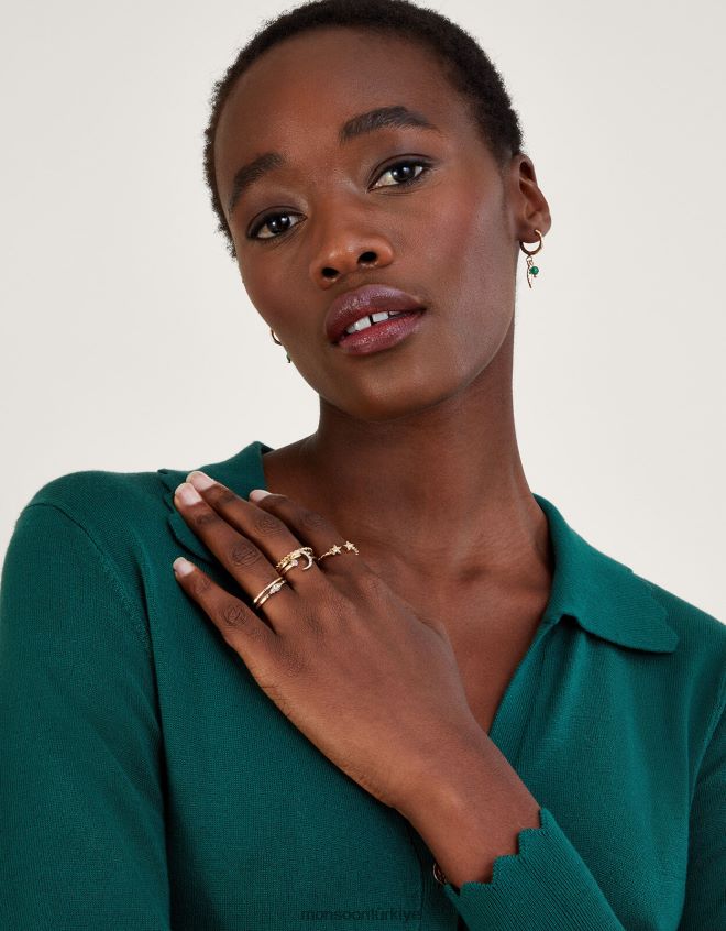 Monsoon kadınlar sparkle moon istifleme halkaları 6'lı paket JH86BT1308 aksesuar altın