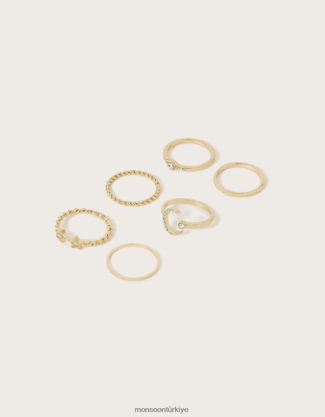 Monsoon kadınlar sparkle moon istifleme halkaları 6\'lı paket JH86BT1308 aksesuar altın