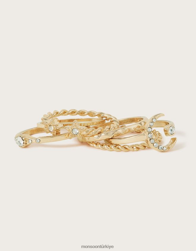 Monsoon kadınlar sparkle moon istifleme halkaları 6\'lı paket JH86BT1308 aksesuar altın