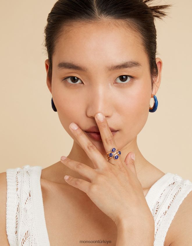 Monsoon kadınlar tıknaz taş yüzük JH86BT1427 aksesuar altın