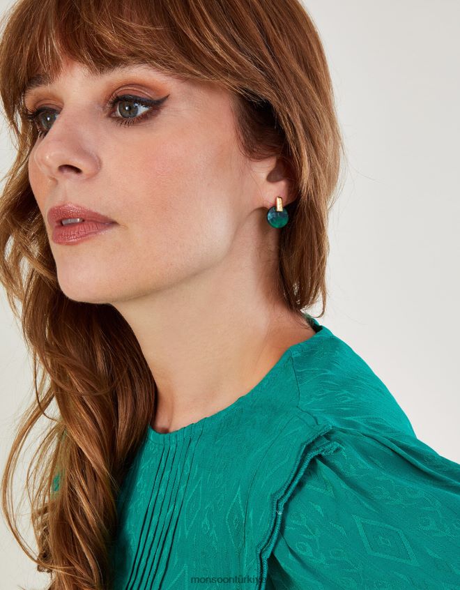 Monsoon kadınlar zümrüt reçine küpe üçlü set JH86BT1335 aksesuar moda