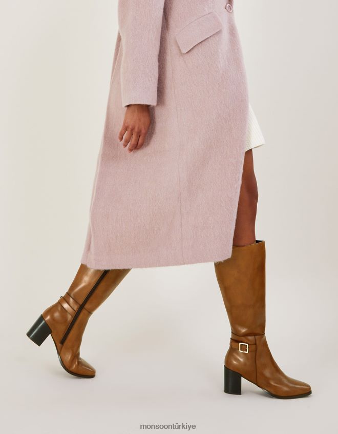 Monsoon kadınlar 70'lerin uzun deri topuklu çizmeleri JH86BT1504 ayakkabı bronzluk