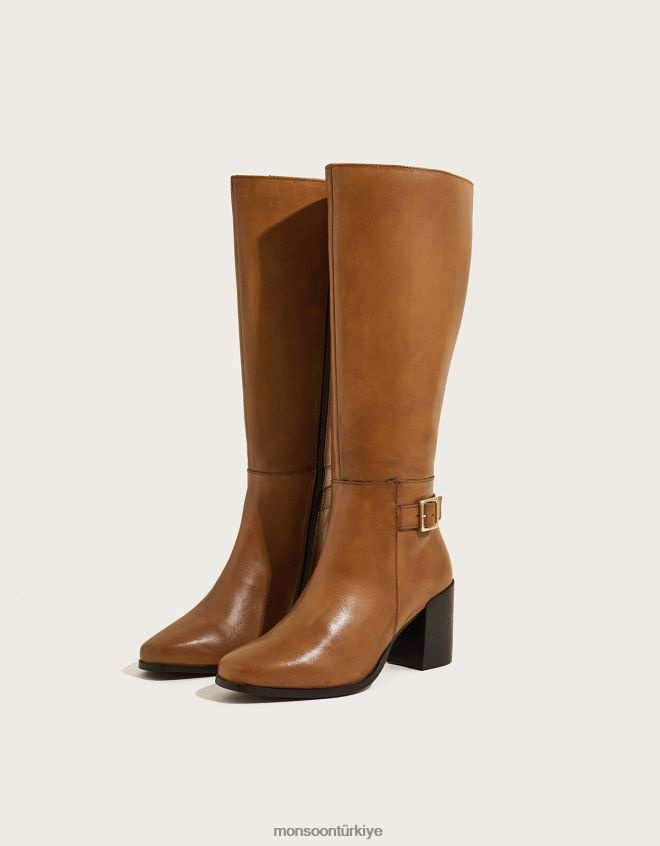 Monsoon kadınlar 70\'lerin uzun deri topuklu çizmeleri JH86BT1504 ayakkabı bronzluk