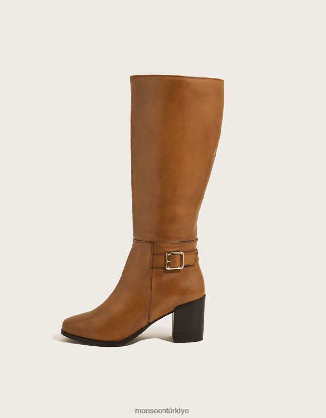 Monsoon kadınlar 70\'lerin uzun deri topuklu çizmeleri JH86BT1504 ayakkabı bronzluk