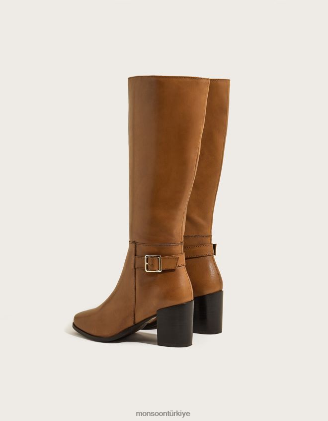 Monsoon kadınlar 70\'lerin uzun deri topuklu çizmeleri JH86BT1504 ayakkabı bronzluk