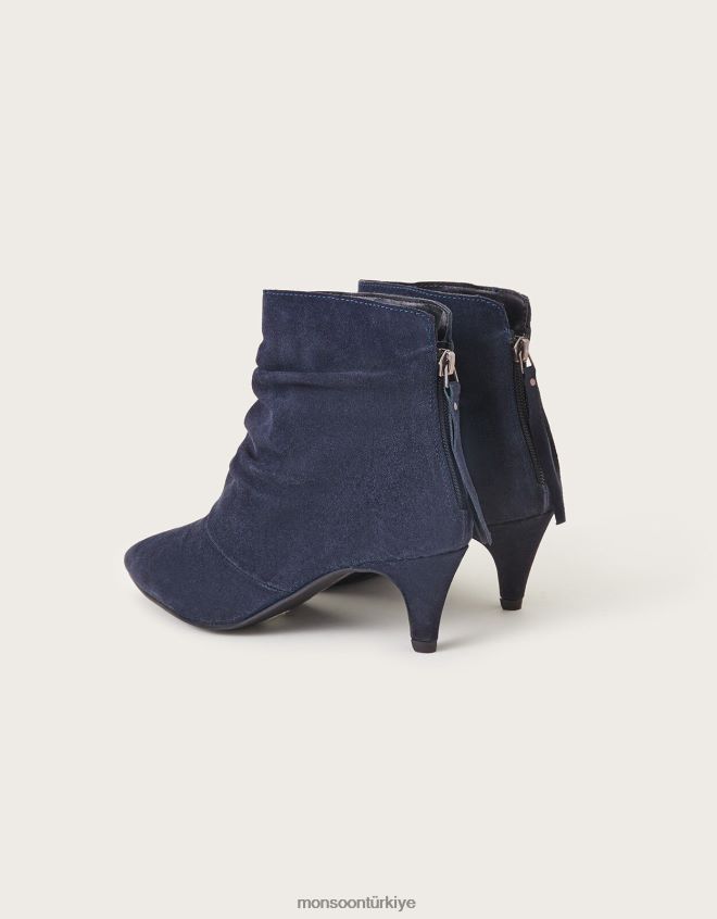 Monsoon kadınlar dantelli süet yavru kedi topuklu çizme JH86BT1496 ayakkabı Mavi Donanma)