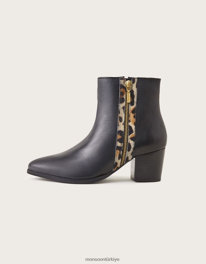 Monsoon kadınlar deri hayvan süslemeli yarım çizmeler JH86BT1489 ayakkabı siyah