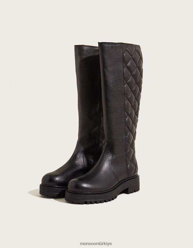 Monsoon kadınlar kapitone deri stomp çizmeler JH86BT1528 ayakkabı siyah