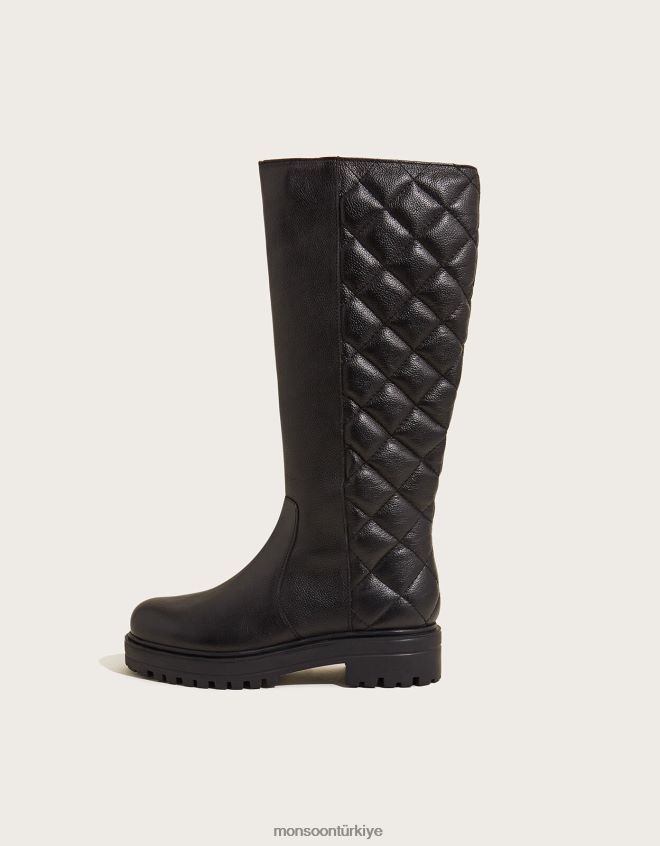 Monsoon kadınlar kapitone deri stomp çizmeler JH86BT1528 ayakkabı siyah