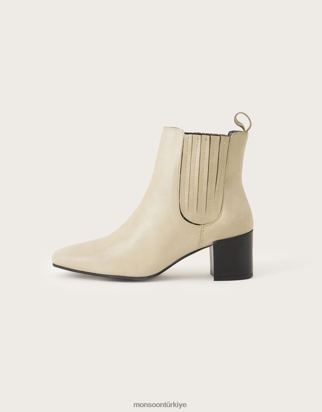 Monsoon kadınlar kare burunlu deri chelsea çizmeler JH86BT434 ayakkabı beyaz
