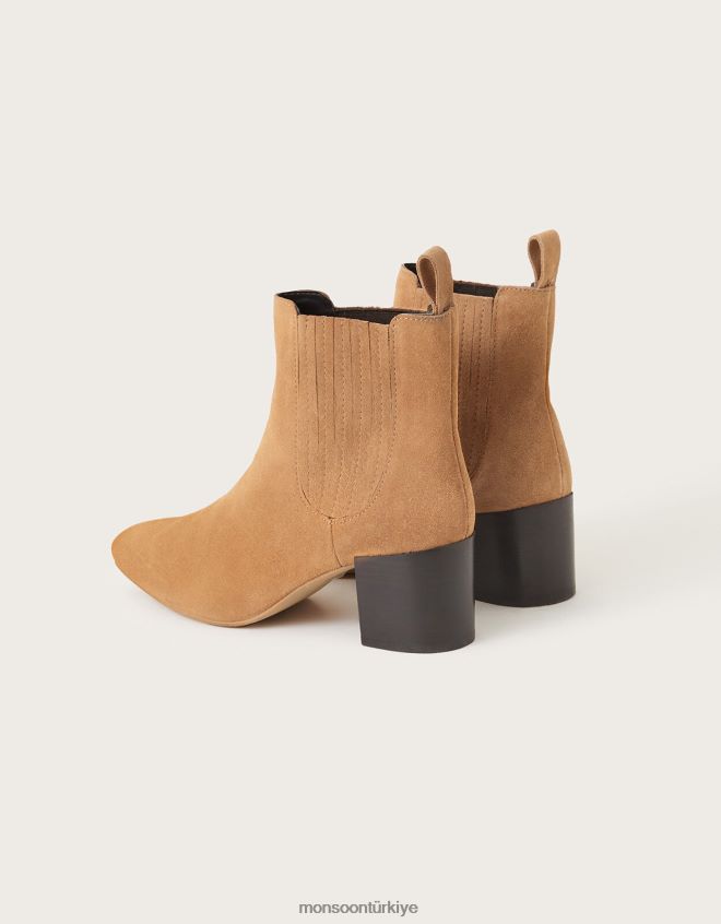 Monsoon kadınlar kare burunlu süet chelsea bot JH86BT1494 ayakkabı bronzluk