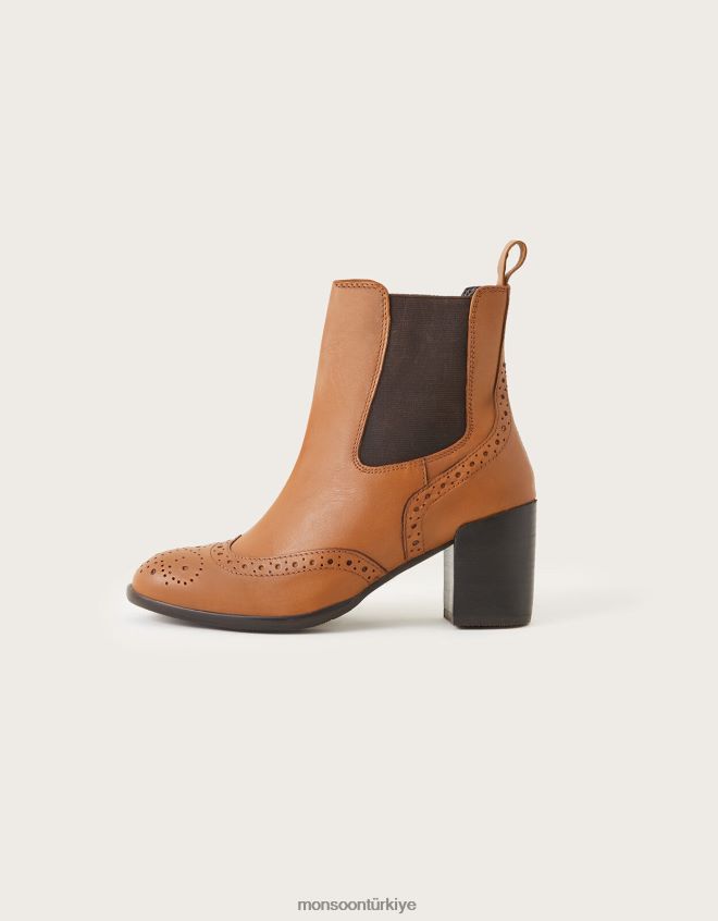 Monsoon kadınlar klasik deri topuklu brogue çizmeler JH86BT1486 ayakkabı bronzluk