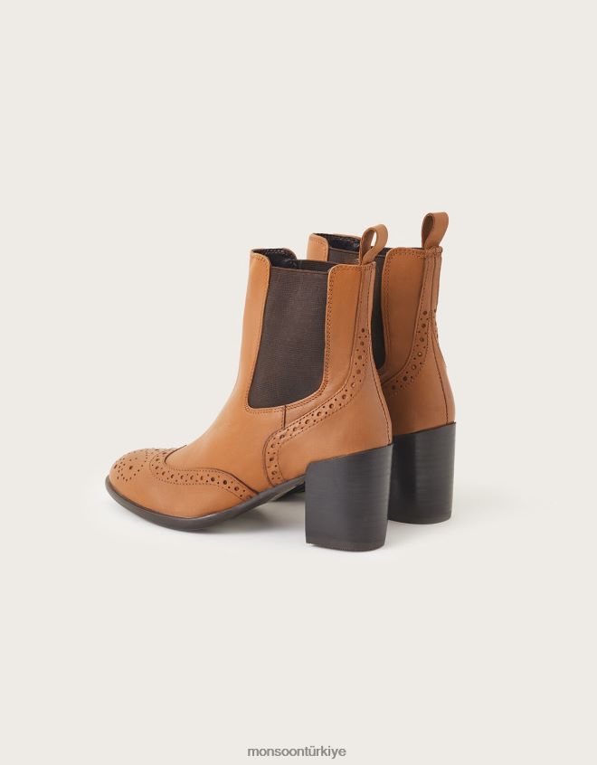 Monsoon kadınlar klasik deri topuklu brogue çizmeler JH86BT1486 ayakkabı bronzluk