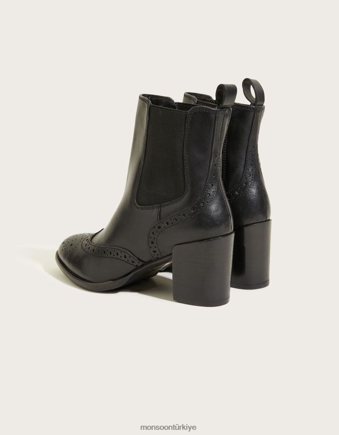 Monsoon kadınlar klasik deri topuklu brogue çizmeler JH86BT1507 ayakkabı siyah