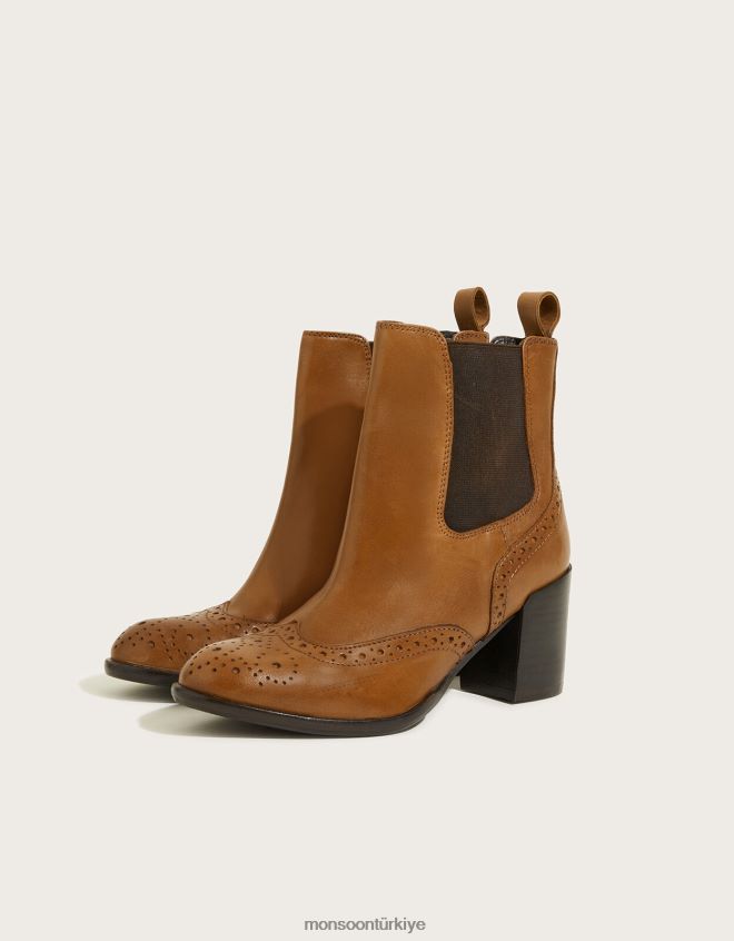 Monsoon kadınlar klasik deri topuklu brogue çizmeler JH86BT1520 ayakkabı bronzluk
