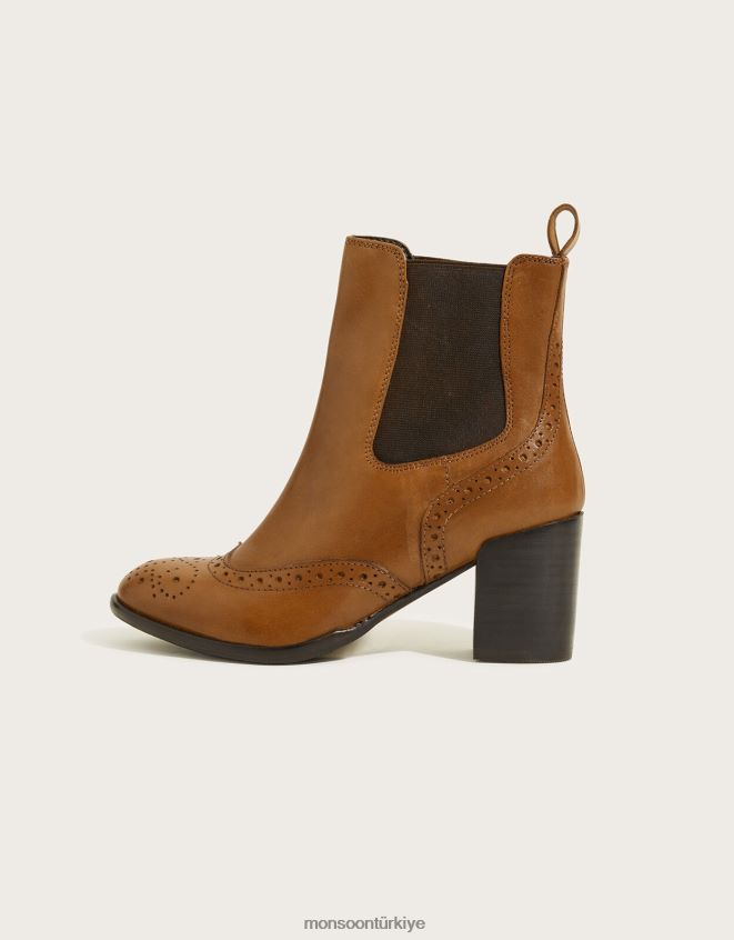 Monsoon kadınlar klasik deri topuklu brogue çizmeler JH86BT1520 ayakkabı bronzluk