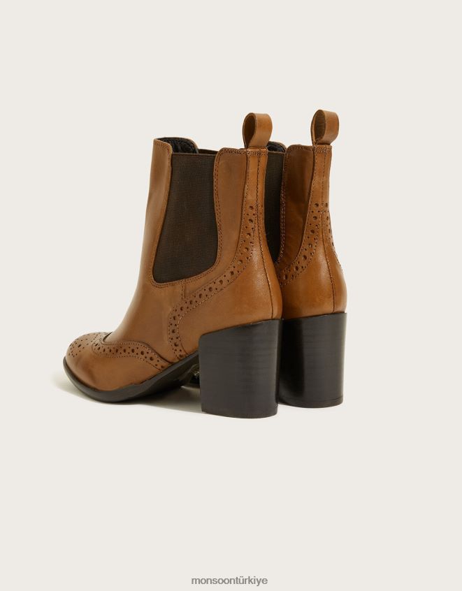 Monsoon kadınlar klasik deri topuklu brogue çizmeler JH86BT1520 ayakkabı bronzluk
