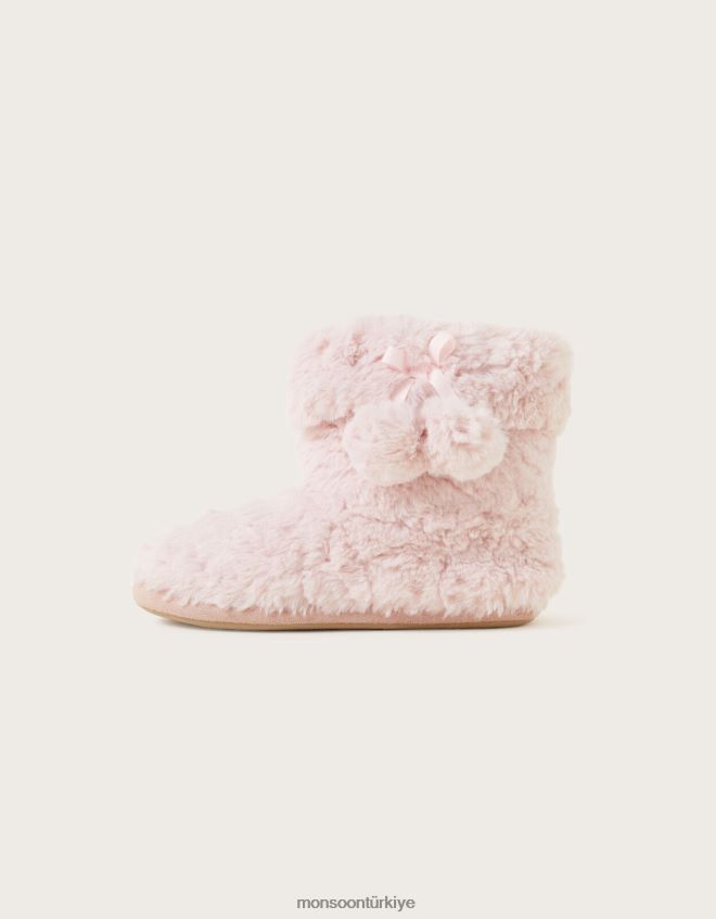 Monsoon kadınlar suni kürk ponponlu terlik botları JH86BT978 ayakkabı pembe