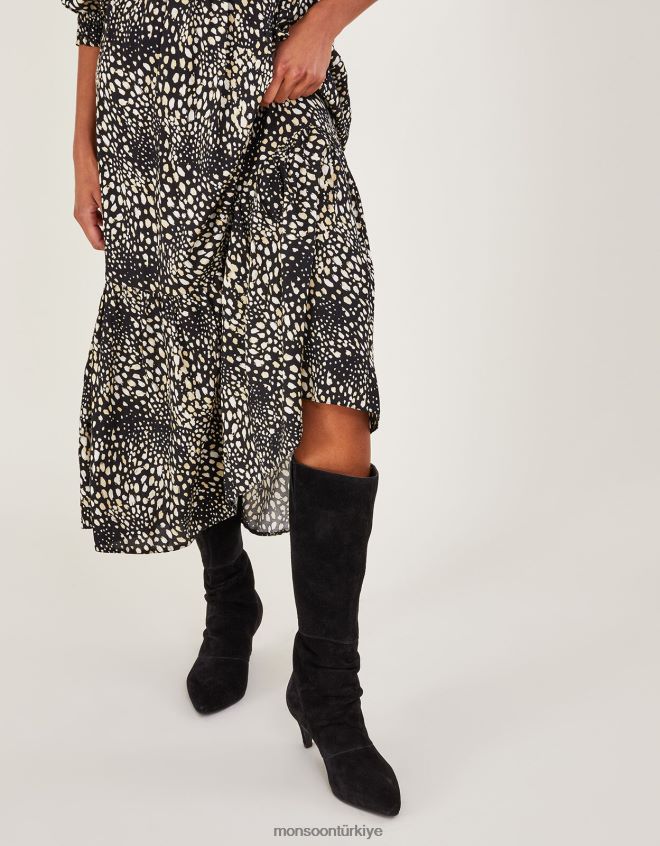 Monsoon kadınlar uzun sarkık süet çizmeler JH86BT1531 ayakkabı siyah