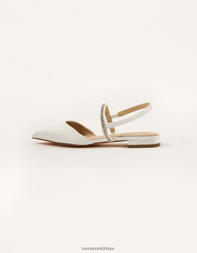 Monsoon kadınlar diamante süslemeli düz gelin ayakkabıları JH86BT1551 ayakkabı fildişi