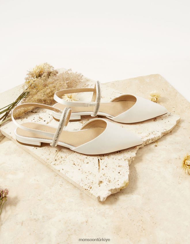 Monsoon kadınlar diamante süslemeli düz gelin ayakkabıları JH86BT1551 ayakkabı fildişi