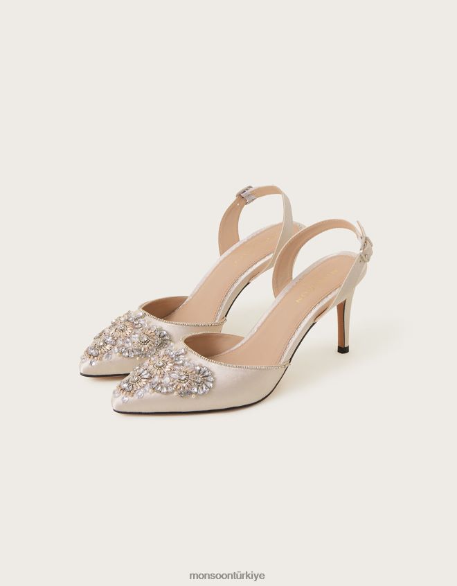 Monsoon kadınlar süslenmiş arkası açık topuklu gelin ayakkabıları doğal JH86BT1491 ayakkabı doğal (şampanya)