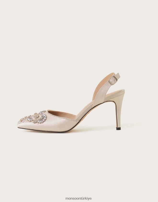 Monsoon kadınlar süslenmiş arkası açık topuklu gelin ayakkabıları doğal JH86BT1491 ayakkabı doğal (şampanya)