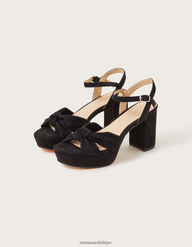 Monsoon kadınlar büküm düğümlü süet platform sandaletler JH86BT1483 ayakkabı siyah